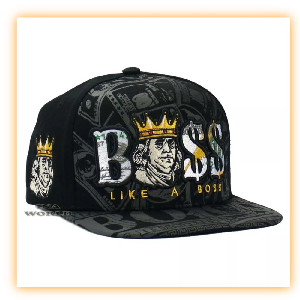 King of Money Snapback Hat Flat Bill Cap Boss Style Crown Franklin Embroidered